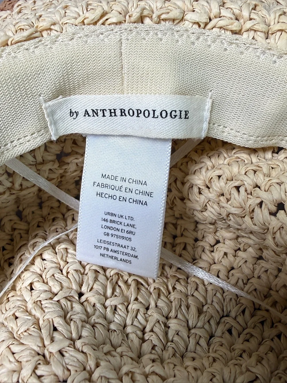 By Anthropologie Crochet Paper Floppy Sun Hat Cream Tan Colorblock Whipstitch OS